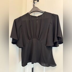 Express Black Flutter Sleeve Ruched Blouse